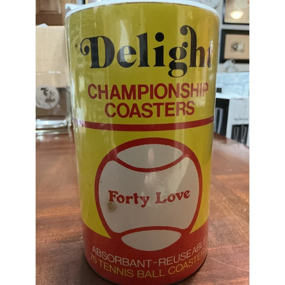 Delight Championship Tennis Coasters Forty Love 75 Count Sealed Canister USA